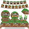 Pack de décoration anniversaire Minecraft - 10 personnes - 91 pièces