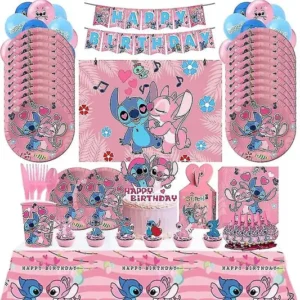 Pack de décoration anniversaire Stitch - 10 personnes - 91 pièces