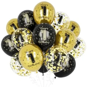 Pack de 15 ballons doré de décoration d'anniversaire - 1 an
