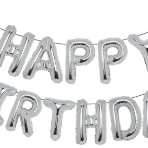 Ballon Happy Birthday Argenté Pour décoration d'Anniversaire 40cm