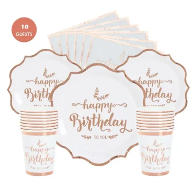 Pack assiette goblet et serviette bronze premium d'anniversairee - dodo.ma