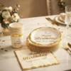 Pack Gobelets, Assiettes et Serviettes Premium pour 10 Personnes – Doré